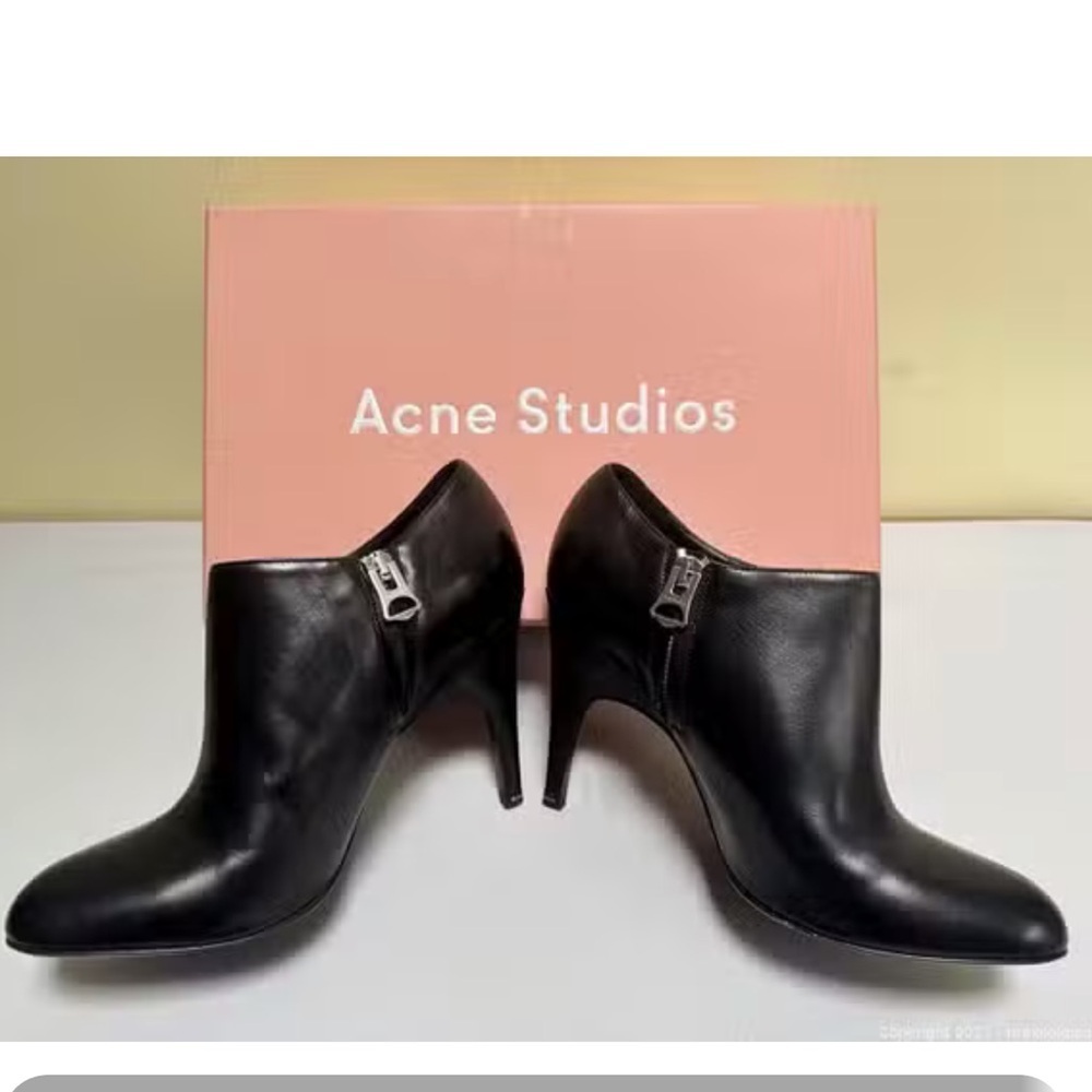 Acne Black Leather Ankle Heeled Booties - Size 9